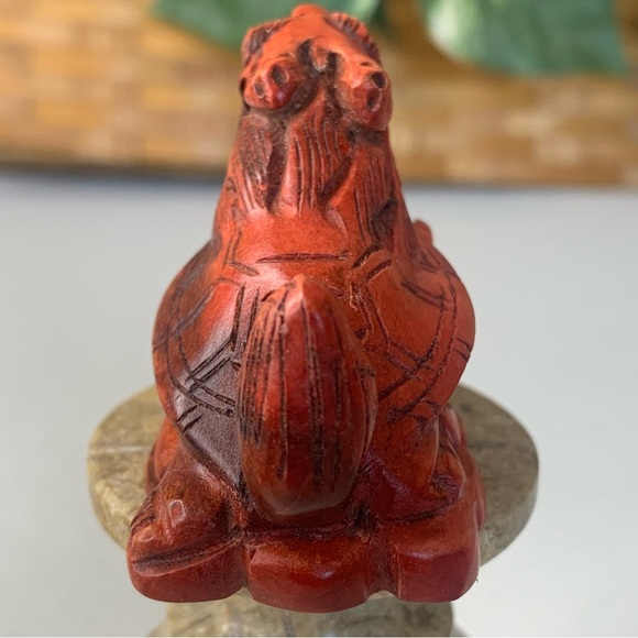 Japanese Netsuke Dragon Turtle Beast Boxwood Carving Hand Carved Red Wood Animal - Picture 10 of 14